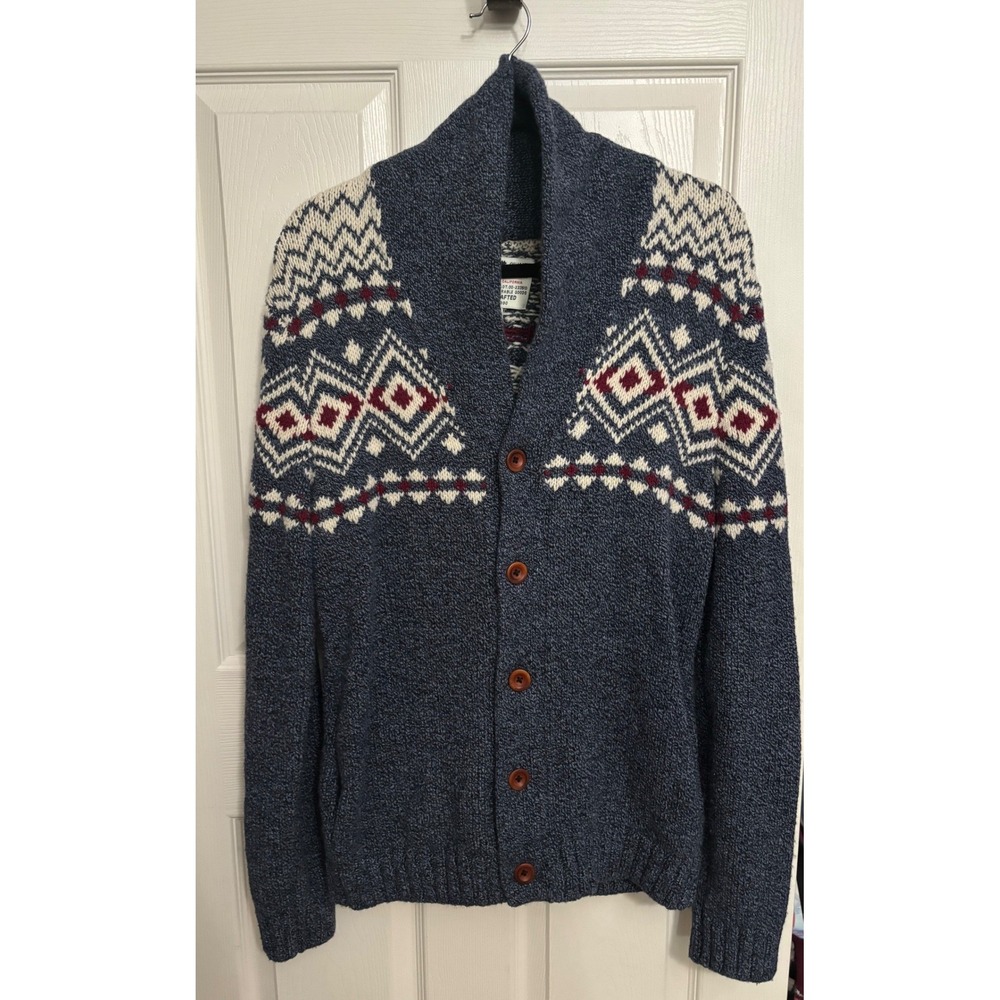 Lucky Brand | Cardigan Shawl Collar Wool Blend Fair Isle Blue Sz M